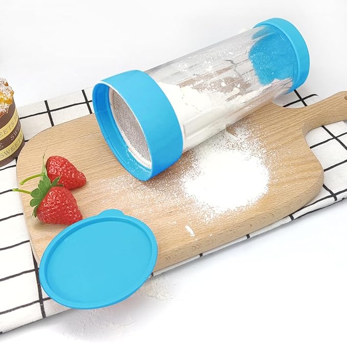 Flour Sifter,Sifter for Baking,Powdered Sugar Shaker Duster,Flour Duster for Bread Baking Flour Sieve for Baking Cakes Kitchen (Blue)