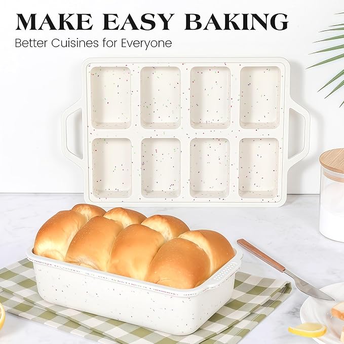 1 Pc Silicone Bread Loaf Pan Nonstick Silicone Loaf Pans for Baking 9x5 inch Large Bread Mold with Metal Reinforced Frame(Cream)