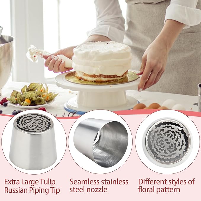 Extra Large Russian Piping Tips for Marshmallows Stainless Steel Flower Frosting Nozzles many styles Cake Decorating Baking tool for Buttercream, Cupcakes Cookies(SL43)