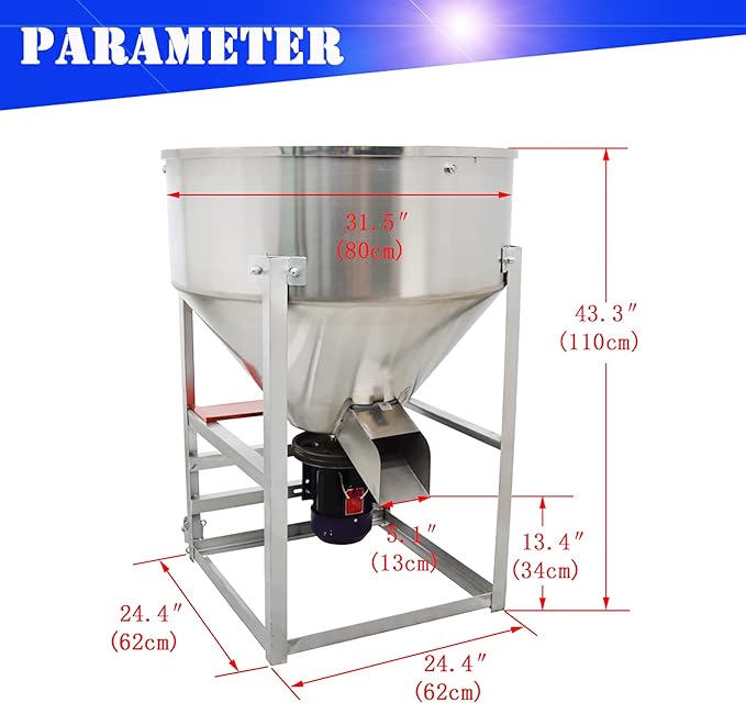 330Lbs SS Feed Mixer Granular Plastic Mixer Household Farm Equipment Mixing Machines 110V 3KW