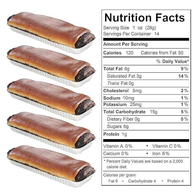Reisman’s Bakery Poppy Seed Roll, Traditional Poppy Seed Filling, Dairy-Free Bakery Food, Delicious Dessert, 1pk