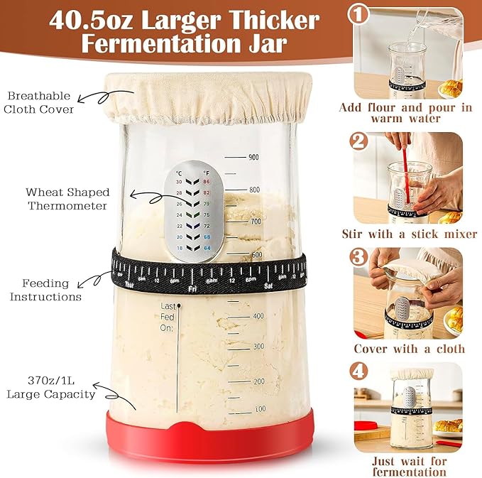Sourdough Starter Kit with 9" Round & 10" Oval Banneton Proofing Basket and 37oz Starter Jar - Beginner-Friendly Sourdough Bread Baking Supplies and Baking Gifts for Women, Men Bakers