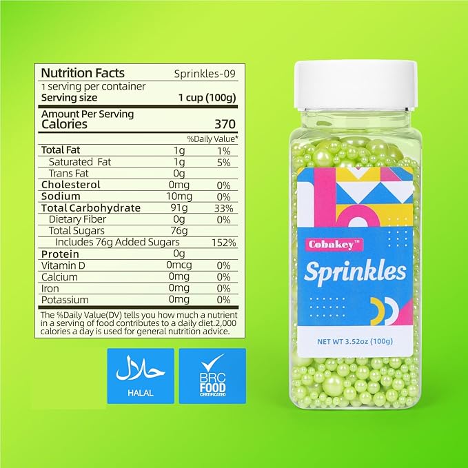 Green Sprinkles for Cake Decorating Easter Sprinkles for Cookie, Edible Sugar Pearls Mixing Sizes for Cupcake Topper, Cookies, Ice Cream Toppings for Easter Party Celebrations 3.5 Ounces