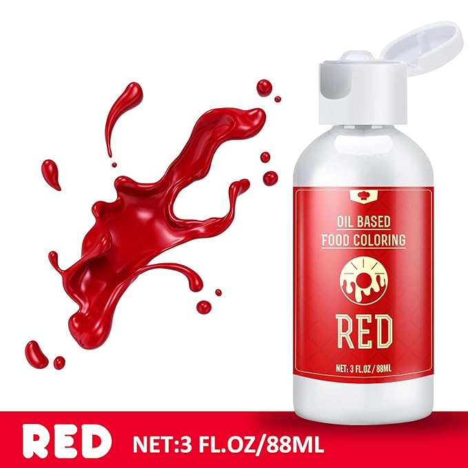 Oil Based Food Coloring for Chocolate - 88ml Vivid Fat Soluble Food Coloring for Candy Melts, Baking, Cake, Cookie - Liquid Tasteless Food Colour Dye for Butter, DIY Fondant and Macaron (Red)
