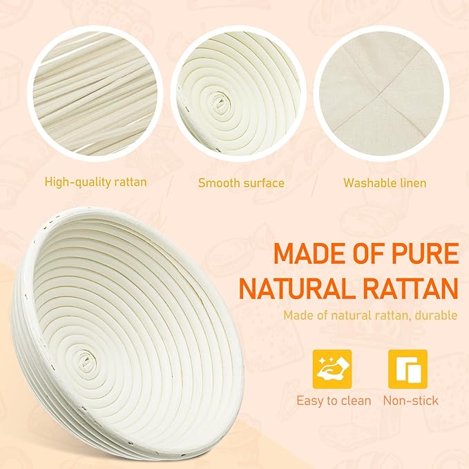 6 Pack Banneton Bread Proofing Basket 10 Inch Oval and 9 Inch Round Proofing Bowls for Sourdough Bread Baking with Liner and Dough Scraper