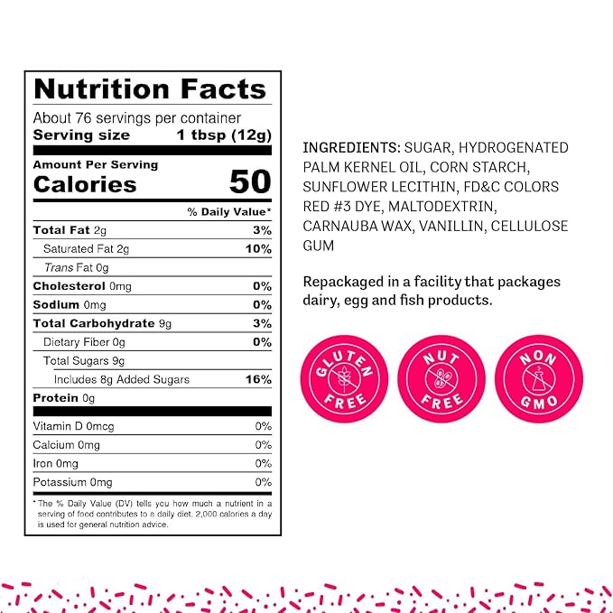 Judee's Gluten Free Pink Sprinkles - Gluten Free & Nut Free - Cake & Cookie Decoration - Bulk Pink Sprinkles for Ice Cream & Gelato Toppings - 2 lb