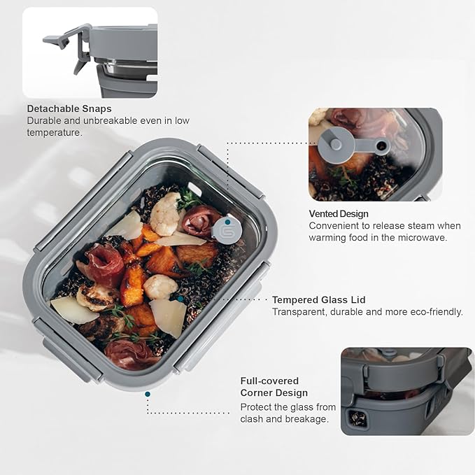Glass Food Storage Containers With Glass Lids Bento Box Set Lunch Box Eco Friendly Meal Prep Containers Airtight – Plastic Free, Silicon Sleeve Bpa Free 4.4cup/ 5 * 1050ml