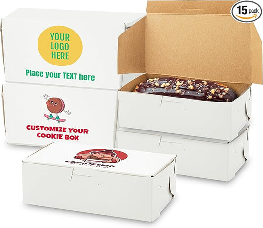 MT Products Custom Printed White Eclair Bakery Boxes - 6.25" x 3.75" x 2.3" Customizable Donut and Cupcake Boxes (Pack of 15) - Made in the USA
