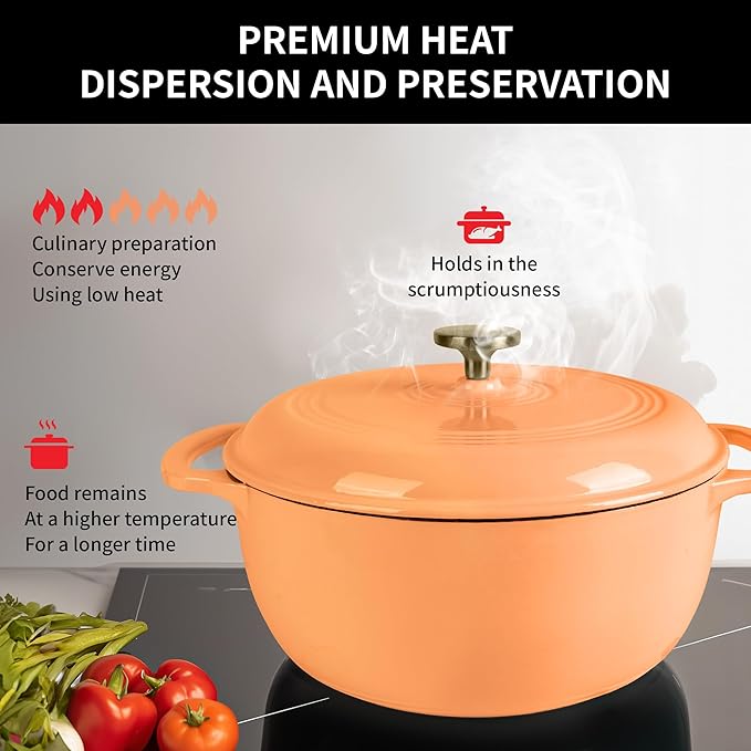 Premium Enameled Cast Iron Dutch Oven for Bread Baking | Non-Stick 5.5QT Oval Bread Oven with Lid | Perfect for Sourdough, Loaf, and Artisan Baking (Round Orange, 5.5 QT)