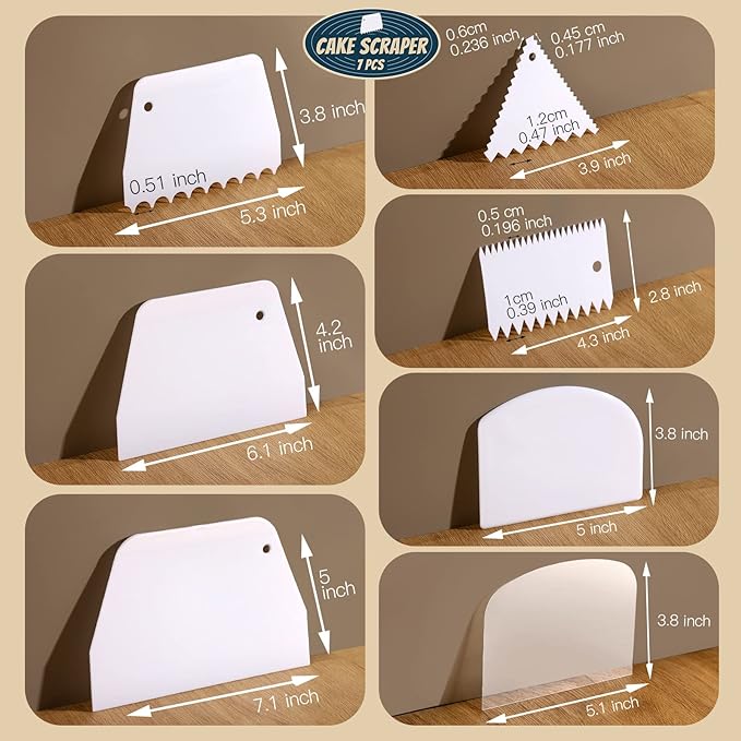 Teenitor Cake Scraper Cake Smoother, 7 Pcs Dough Scraper Bowl Scraper Cake Cutter Cake Spatula Bench Scraper Kitchen Plastic Scraper Tool Cake Decorating Kit