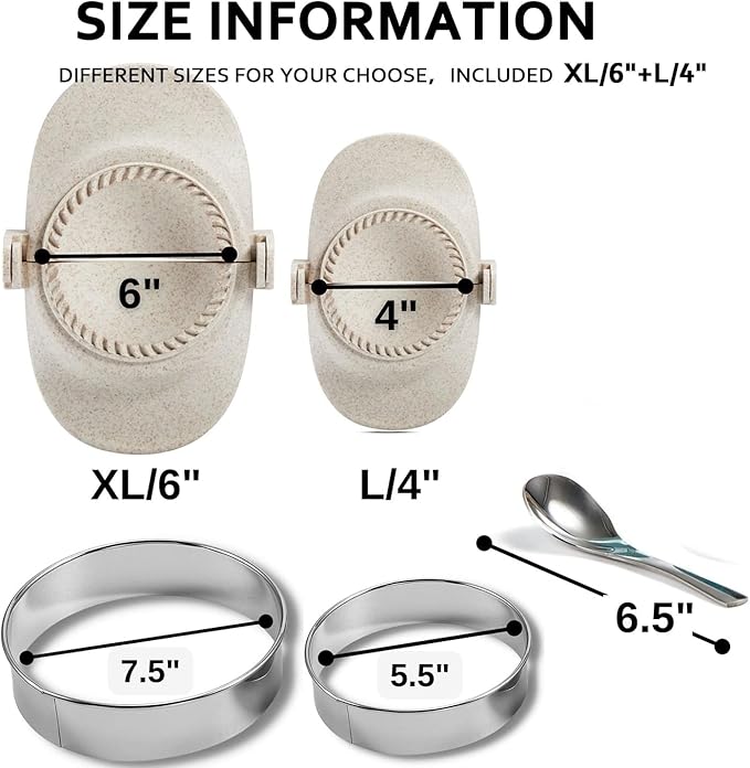 6 Inch Empanada Maker Press, Extra Large Dumpling Maker Set with Dough Cutter, Dumpling Mold Set for Pierogi, Pastelitos, Calzone, Turnovers, Chinese Dumpling-2Sizes 6"+4"