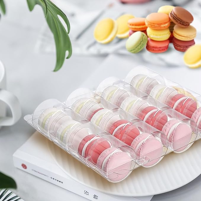 30PCS Macaron Boxes 16 Count Clear Macaron Box Plastic Macaron Container for Macaron Packaging, Cookie, Bakery, Wedding, Party