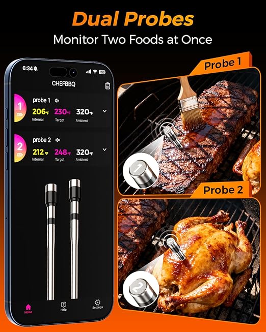 2025 AI Wireless Meat Thermometer, Smart Bluetooth Meat Thermometer Digital, ±0.5°F High Accuracy, Grill Temperature Probe for BBQ, Grilling, Smoker, Oven, Cooking, Air Fryer, 2 Probes