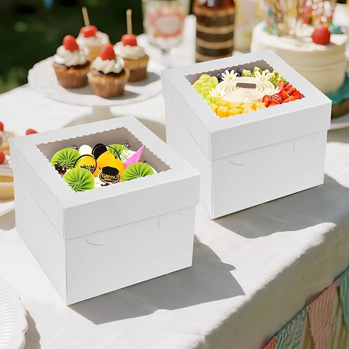 15pcs Cake Boxes,10 * 10 * 8 Inch White Bakery Box with Window for Cake, Cupcakes, Donuts, Cookies, Pie to Use on Birthday Party, Wedding,Tall Dessert Cardboard Boxes
