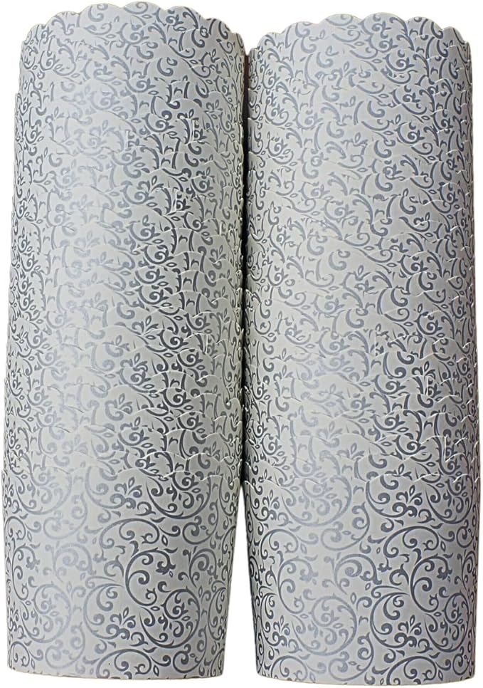 50-Pack Paper Baking Cups, Greaseproof Disposable Cupcake Muffin Liners (Large, Silver Scroll)