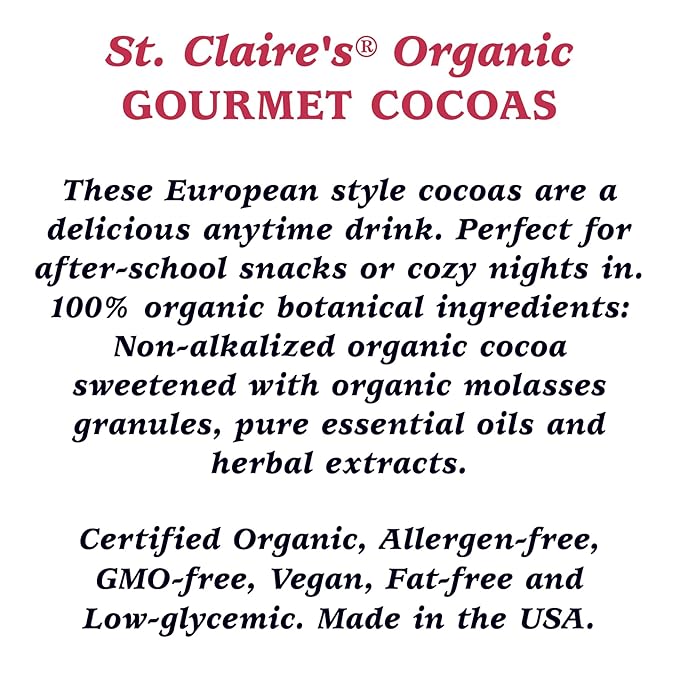 St. Claire's Organic Gourmet Hot Cocoa, (Peppermint, 12 Ounce. Bag, 20 servings) | Allergen-Free, Vegan, GMO-Free, Gluten-Free | Made in our Allergen-Free facility