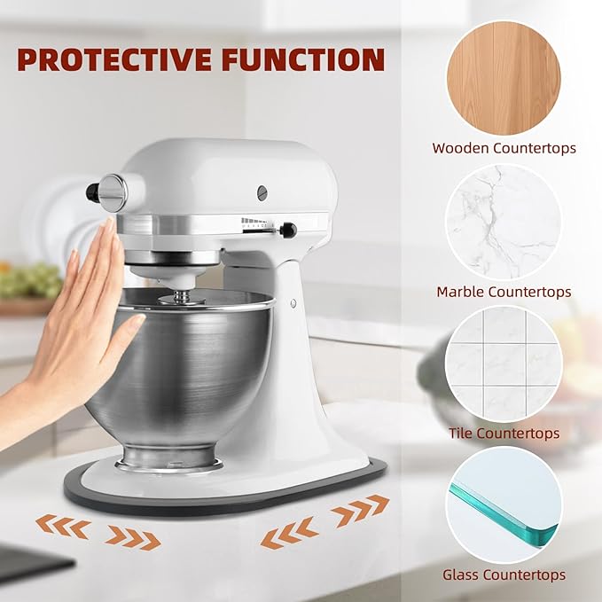 Mixer Slider Compatible with 3.5 QT Kitchen Aid Stand Mixers, Kitchen Countertop Storage Mover Sliding Caddy Mixer Slider Mat for Kitchen Aid Stand Mixer Accessories Attachment (Bamboo - Black)