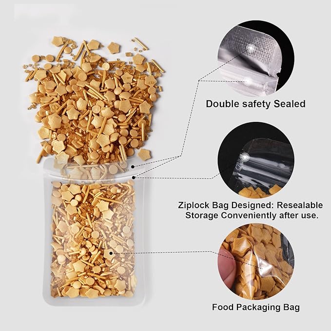 HUEBEATY 6-in-1 Gold Sprinkles Edible for Cake Decorating | 180g/6.36oz | Gold Coin & Star Confetti Sprinkles, Sanding Sugar, Jimmies for Cookies, Cupcakes and Chocolates, Mardi Gras King Cake Sprinkles
