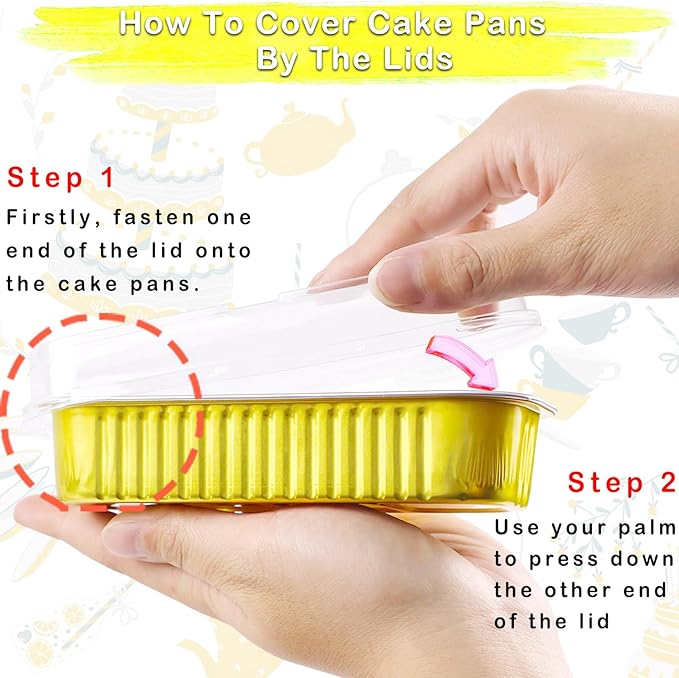 50 Pack Mini Loaf Pans with Lids and Spoons, 6.8 Oz Mini Cake Pans with Lids for Baking, Disposable Rectangle Aluminum Foil Loaf Pan with Stickers，Small Cake Containers Tin（Gold）