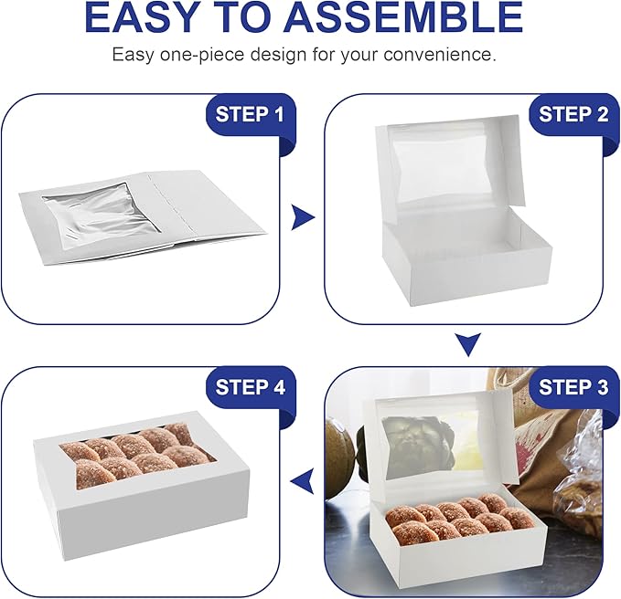 MT Products Cupcake Boxes 8" x 5.75" x 2.5" - Auto Pop-Up Bakery Boxes with Window (Pack of 25) - Made in the USA