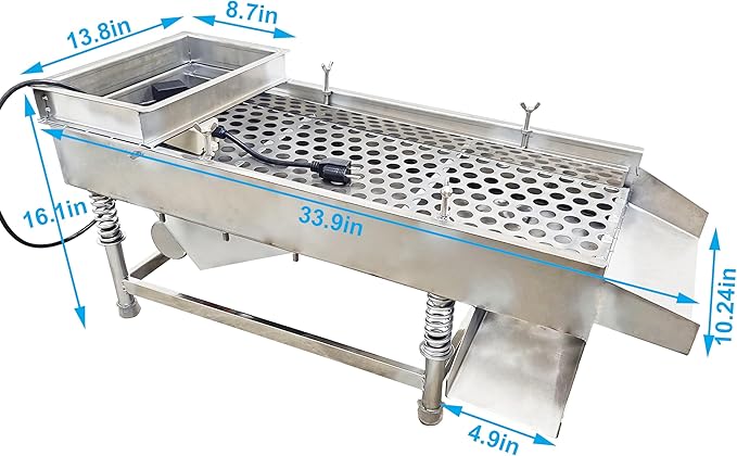 TECHTONGDA Straight Vibrating Sieve Screen Shaker Electric Linear Sifter Machine Stainless Steel One Layer One Motor 20mm Screen Size 11.8×29.5inch 110V