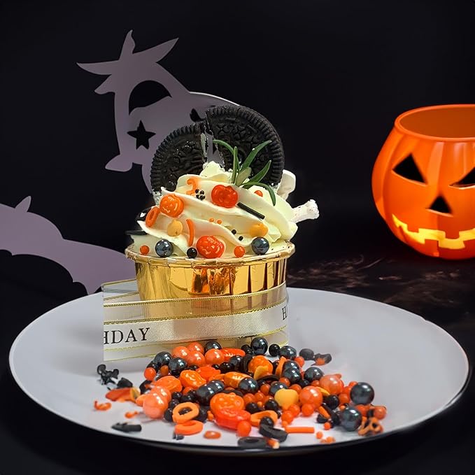 Halloween Sprinkles Edible Pumpkin Sprinkles Orange Black Pearl Sprinkles Halloween Candy Sprinkles for Cake Cupcakes Toppers Decoratings