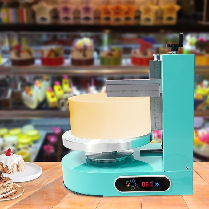 Cake Cream Spreading Machine, Electric Cake Decorating Machine for 4-12 Inch Cakes, Automatic Cake Cream Spreading Machine with Graduated Scrapers Turntable for Dessert Shops, 60-320RPM, 200W (Green)