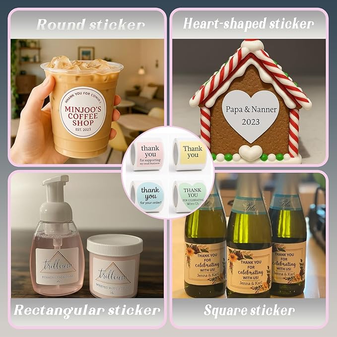Custom Stickers for Business Logo on Roll-Personalized Labels with Photo Design, Text or Image-Business Logo Sticker, Thank You Labels, Custom Packaging Stickers (1-6 Inch, 50-500Pcs)
