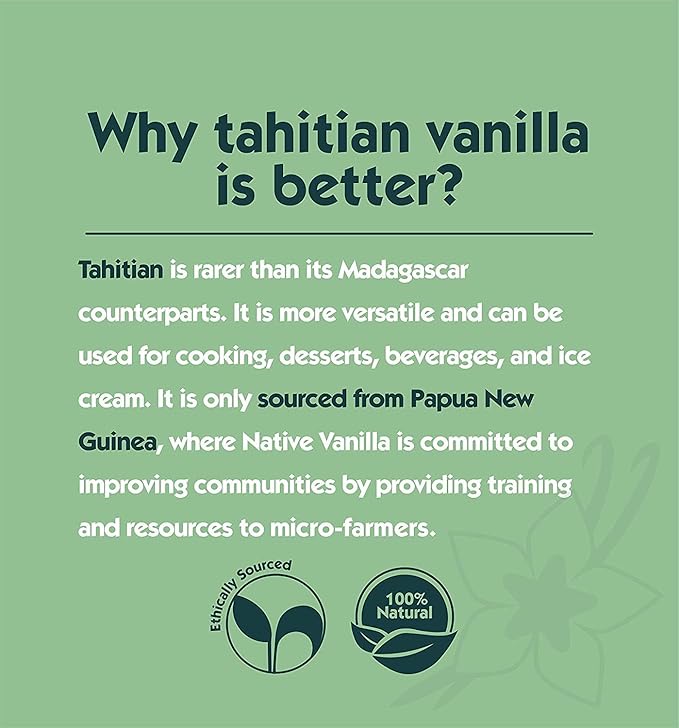 Vanilla Bean Powder - 4 oz - Premium 100% Pure Ground Tahitian Vanilla Bean Powder - For Cooking, Baking, Coffee, Smoothies & Desserts - No Fillers or Additives, Raw & Unsweetened - Native Vanilla