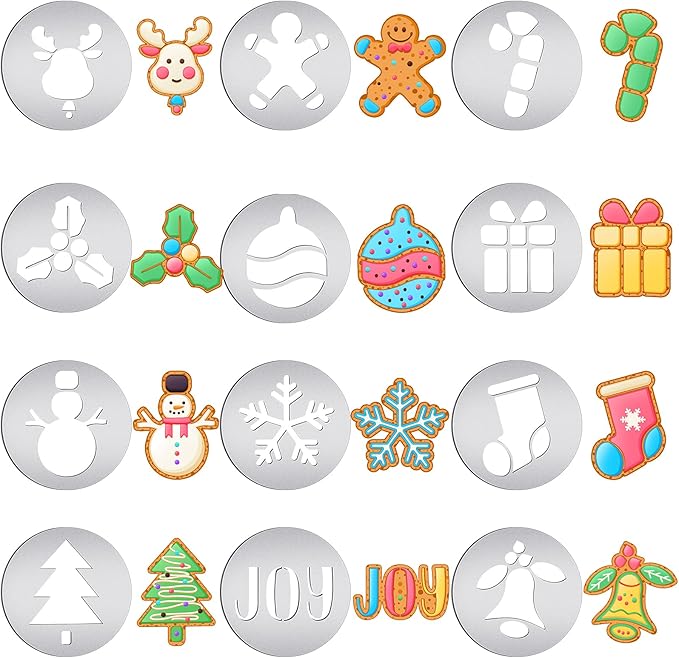 Nuenen 12 Pcs Christmas Cookie Press Set Cookie Press Discs Stainless Steel Stencils Metal Mold Disc for Baking Holiday Cakes Christmas Birthday Cake Decoration, 12 Style(Cute)