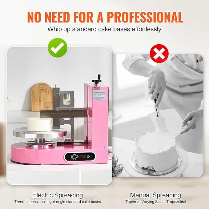 VEVOR Cake Decorating Machine, Cake Cream Spreading Coating Smearing Machine, Low Noise Cake Frosting Machine, Turntable with Adjustable Scraper, for 6" to 14" Cake, 25-320RPM Rotating Speed, Pink