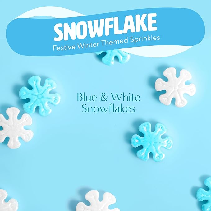 Snowflake Themed Christmas Sprinkles for Cookies – Our Winter Mix Includes Frosty Blue & White Snowflake Sprinkles ideal for Christmas Cake Decorations – Make Your Holiday Festive (Snowy)