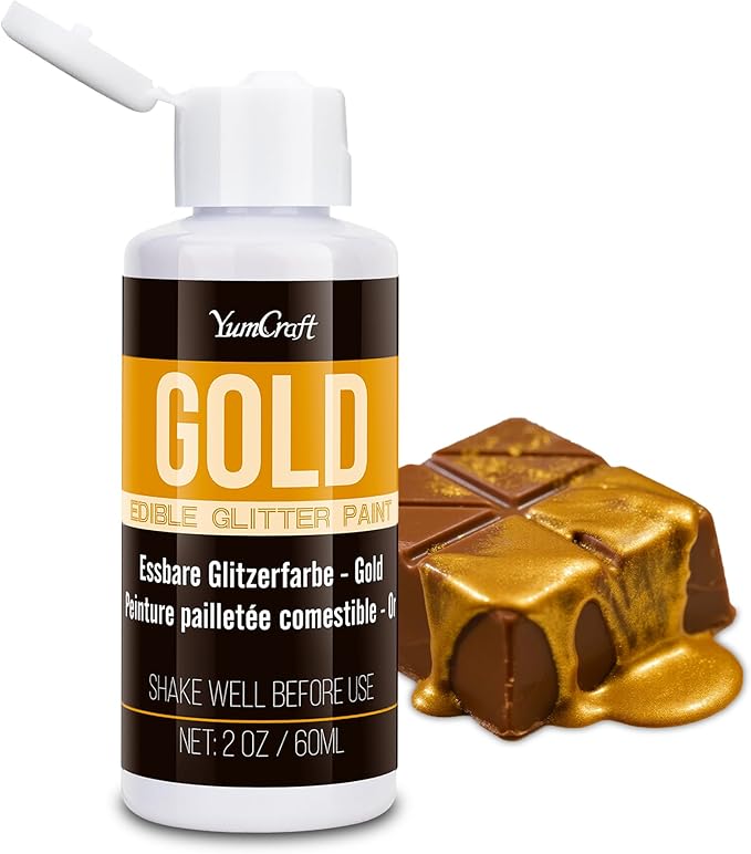 Edible Glitter Paint Gold, Shimmering Liquid Luster Dust for Chocolate, Drinks, Cake, Candy, Sprinkles Cocktail Glitter - Metallic Edible Cake Paint for Cookie, Fondant Vegan Cake Decorating