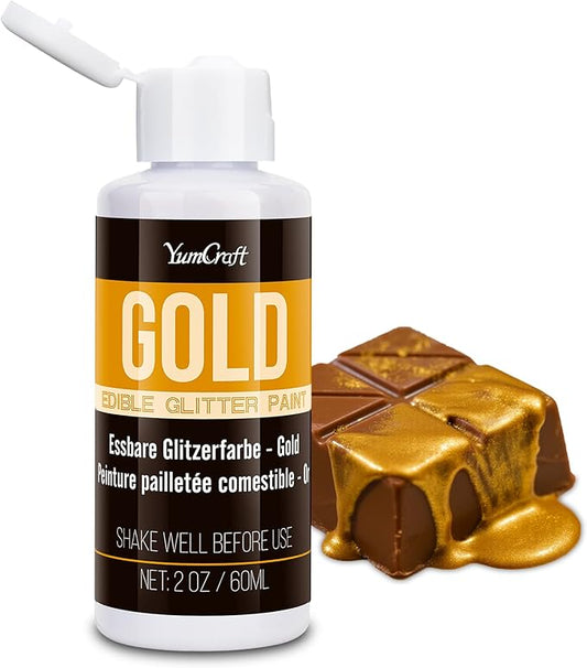 Edible Glitter Paint Gold, Shimmering Liquid Luster Dust for Chocolate, Drinks, Cake, Candy, Sprinkles Cocktail Glitter - Metallic Edible Cake Paint for Cookie, Fondant Vegan Cake Decorating