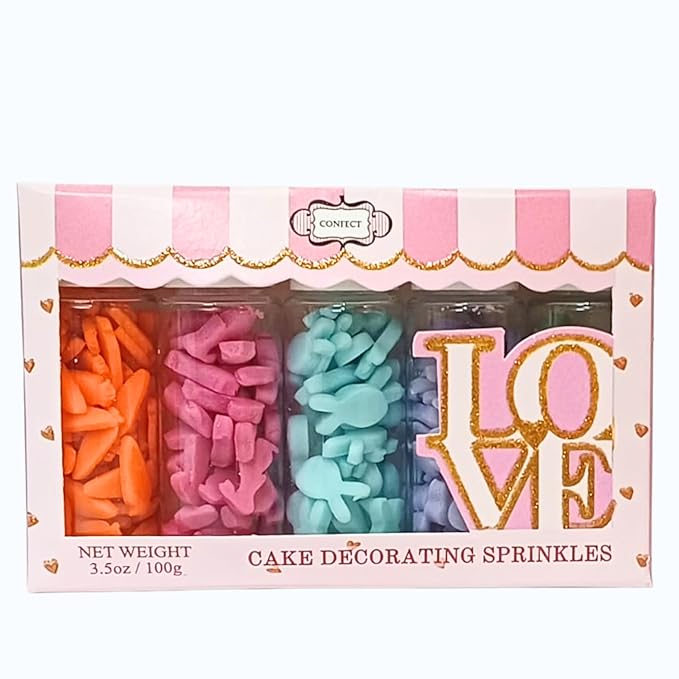 Confect Bunny Sprinkles | Pack of 5 Orange, Silver and Sky Blue, Red Sprinkle I Birthday & Celebration Edible Sprinkles for Cake & CupCake Decoration | Vegan, Gluten-Free, Nut-Free, Soy-Free, Dairy-Free, Palm Oil-Free