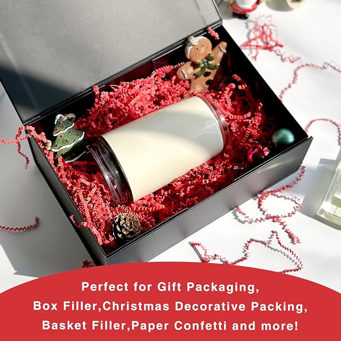 2LB Crinkle Cut Paper Shred Filler for Bag Gift Box Basket Confetti Paper Shreded Stuffing Decoration for Valentine's Day(Red)