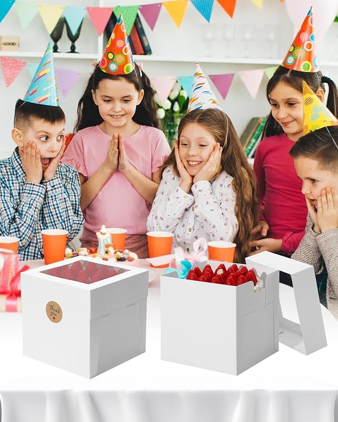 COTOPHER 15Pcs 8x8x8 Inches Cake Boxes, Square Bakery Boxes with Window, Cajas Pasteles for Valentine's Day, Mother's Day,Wedding, Birthday, Party Cake Decorating Supplies for Gift Giving