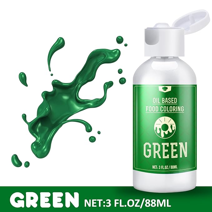 Oil Based Food Coloring for Chocolate - 88ml Vivid Fat Soluble Food Coloring for Candy Melts, Baking, Cake, Cookie - Liquid Tasteless Food Colour Dye for Butter, DIY Fondant and Macaron (Green)