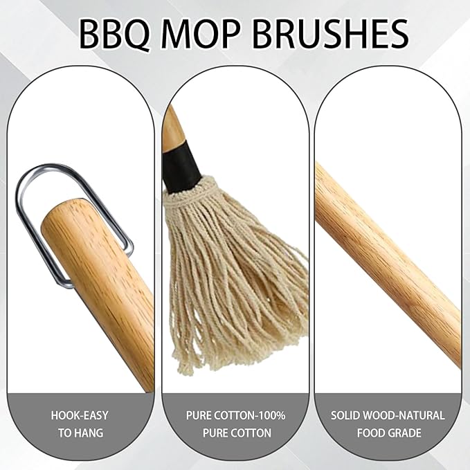 Two Size Bbq Mop Brushes For Sauce Wooden Long Handle Mops & Brushes For Barbecue,Grilling,Basting,Roasting,Cooking,Smoking Steak(18" And 11")