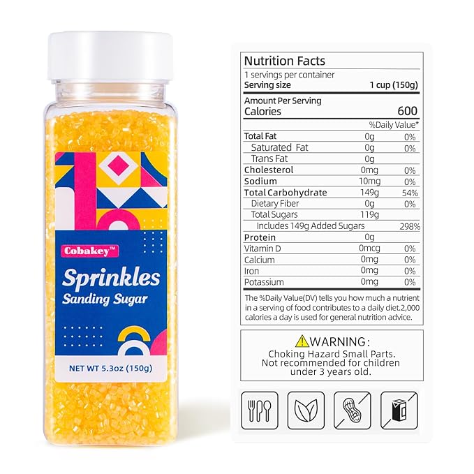 Yellow Sanding Sugar 150g (5.3 oz) - Edible Sparkling Sugar for Baking Decorations, Cookies, Cakes, Ice Cream Toppers, Cupcakes - Vibrant Yellow Color Sugar Crystals
