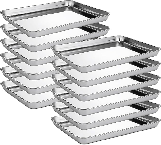 Zopeal 12 Pieces Baking Sheet Pan Cookie Sheet Set for Oven Stainless Steel Trays Nonstick Small Serving Tray Cake Toaster Metal Food Trays, Oven and Dishwasher Safe(12 x 9 x 1 Inch)