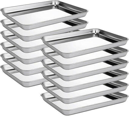 Zopeal 12 Pieces Baking Sheet Pan Cookie Sheet Set for Oven Stainless Steel Trays Nonstick Small Serving Tray Cake Toaster Metal Food Trays, Oven and Dishwasher Safe(12 x 9 x 1 Inch)