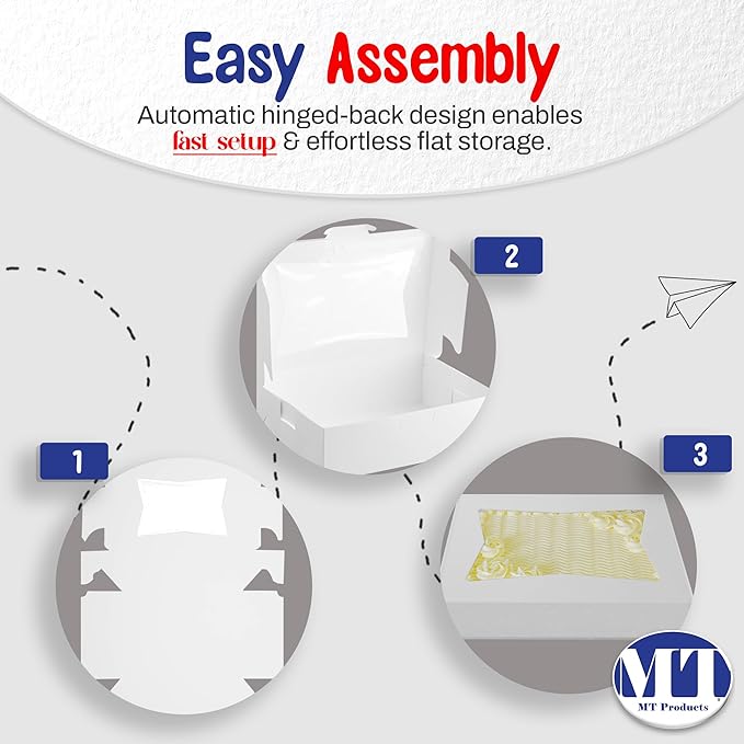 MT Products White Cake Boxes 14" x 10" x 4" - Bakery Boxes with Window (Pack of 15) - Made in USA