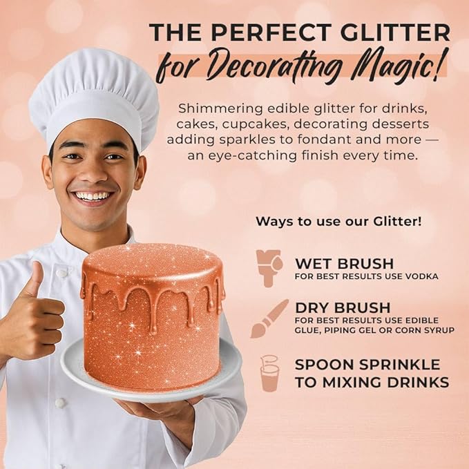 Bulk (20g) Pink Edible Glitter for Drinks | Premium Pink Edible Glitter for Cakes Drink - Shimmer Glitters Cake Decorations for Strawberries Cocktail Shimmering