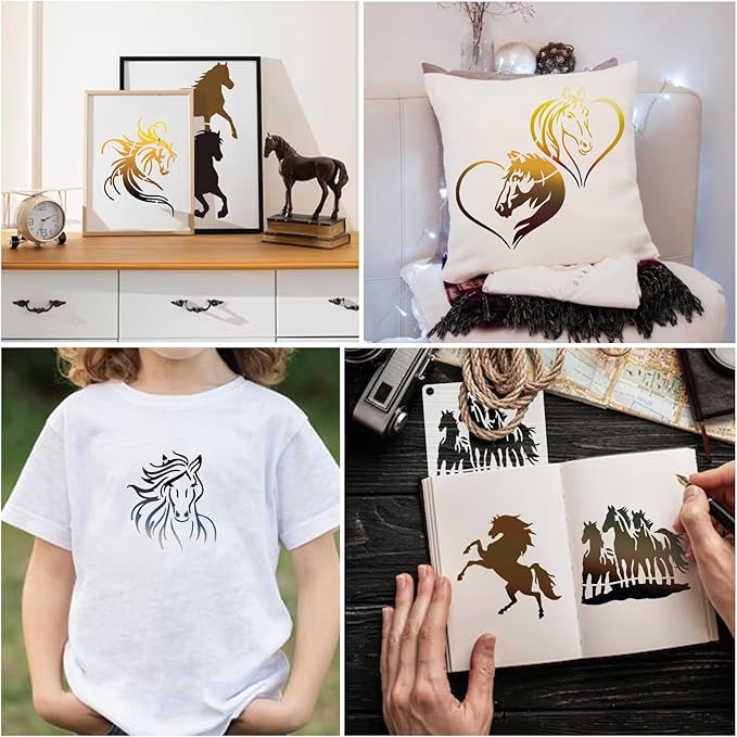Small Stencils for Painting on Wood Reusable, 3 Inch Reusable Stencil for Craft Ornament Paint Template Stencils for Wall Card Rock Wood Signs Coasters Canvas Home Decor (Horse)