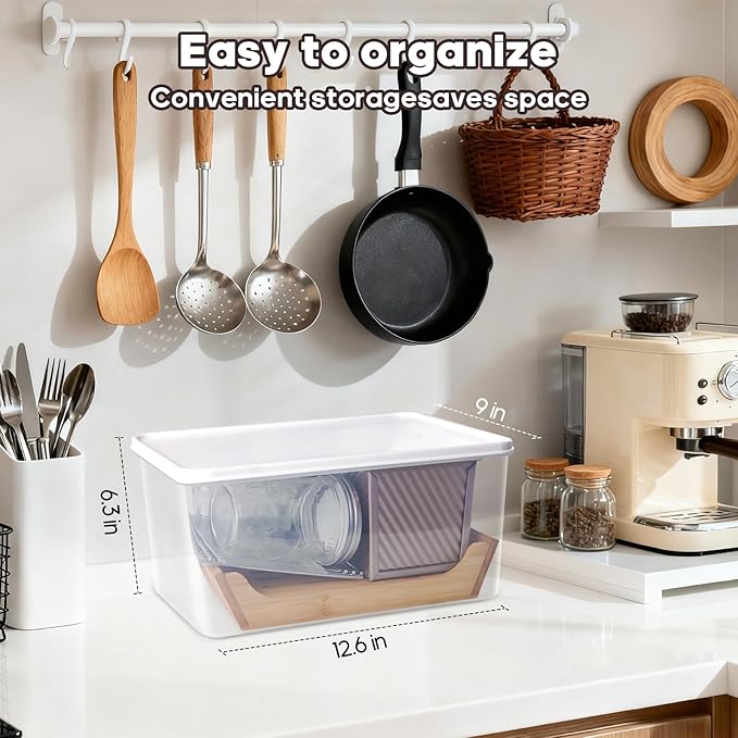 6 In 1 Homemade Bread Slicer With Bread Box For Homemade Bread，Adjustable 304 Stainless Steel Guide With Crumb Tray 2 Loaf Pan With Lid Mason Jars Basting Pastry Brush And Scraper Bread Loaf Slicer