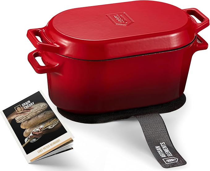 KooK Dutch Oven, for Bread Baking, Sourdough Loaf Pan, Dual Handles, Enameled Cast Iron, with Sling, Dishwasher Safe, 3.4 Qt, Cherry Ombre