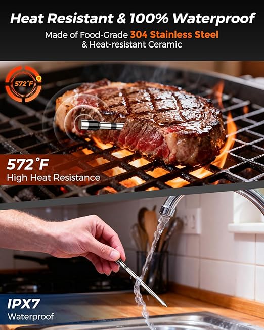2025 AI Wireless Meat Thermometer, Smart Bluetooth Meat Thermometer Digital, ±0.5°F High Accuracy, Grill Temperature Probe for BBQ, Grilling, Smoker, Oven, Cooking, Air Fryer, 2 Probes