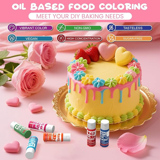 Oil Based Food Coloring - 10 Colors x 20ml Food Coloring for Chocolate, High Concentration Food Grade Food Dye for Baking, Candy, Icing, Fondant, Cake Decoration - 0.7 Fl.Oz/bottles