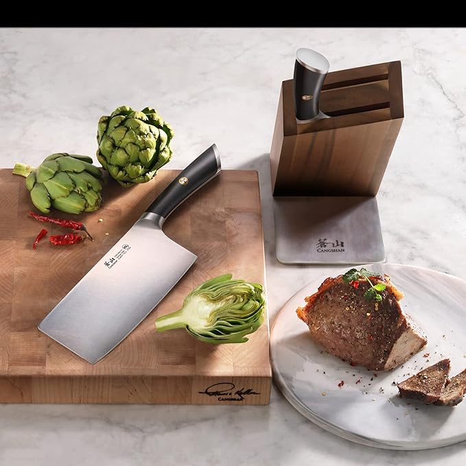 Cangshan ELBERT Series German Steel Forged Cleaver Knife Block Sets, Acacia (3-Piece, Black)
